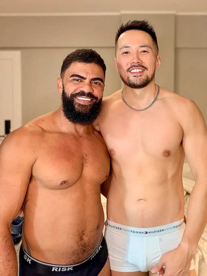 Adam Chen kissing Friedrich Koupernik during their Brazil encounter