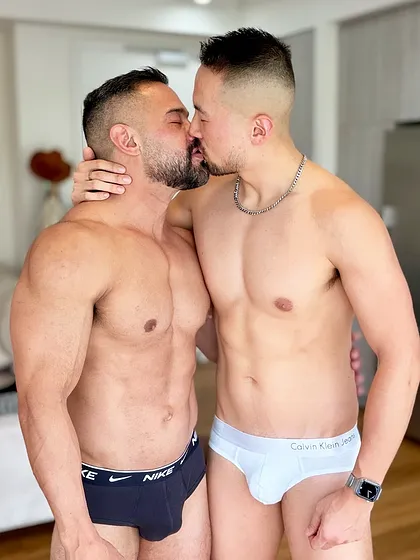 Adam Chen kissing Leo Jaxxon during their first collaboration